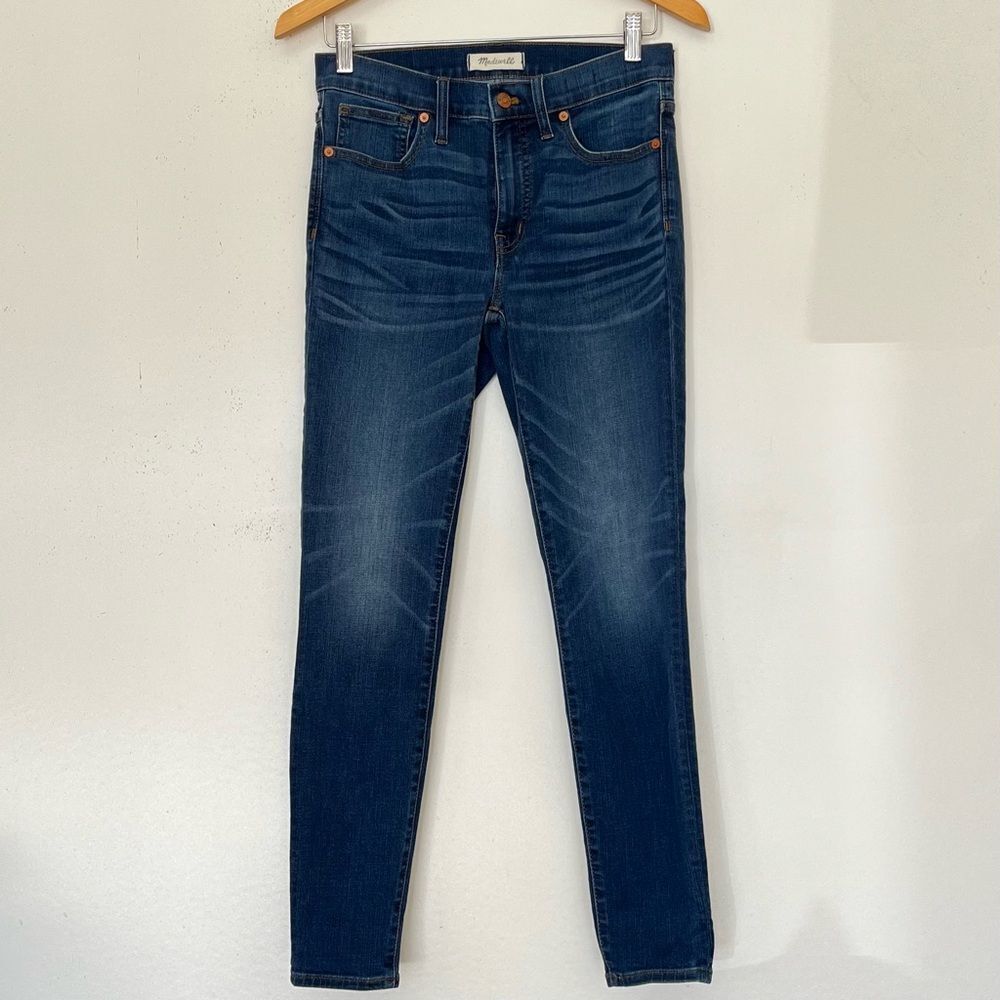 Madewell 9” High Rise Skinny Jeans 27 Medium Blue Denim Whiskers 27.5” Inseam